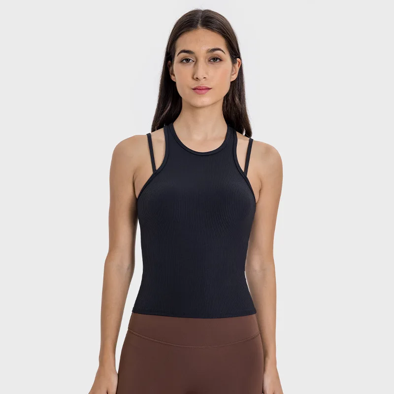 2022 Hot Sale Girls  Women  OEM For Gym Cute Tight Fitness Long FitnessYoga Tank Top Outwear Sports Vest