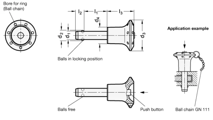 push button handle aircraft quick release ball lock pin auto lock
