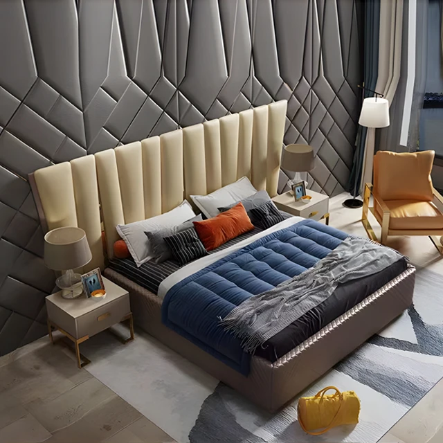 Italian Postmodern Luxury Master Bed Double Hong Kong King 1.8m Minimalist Postmodern Leather Mesh Red Bed