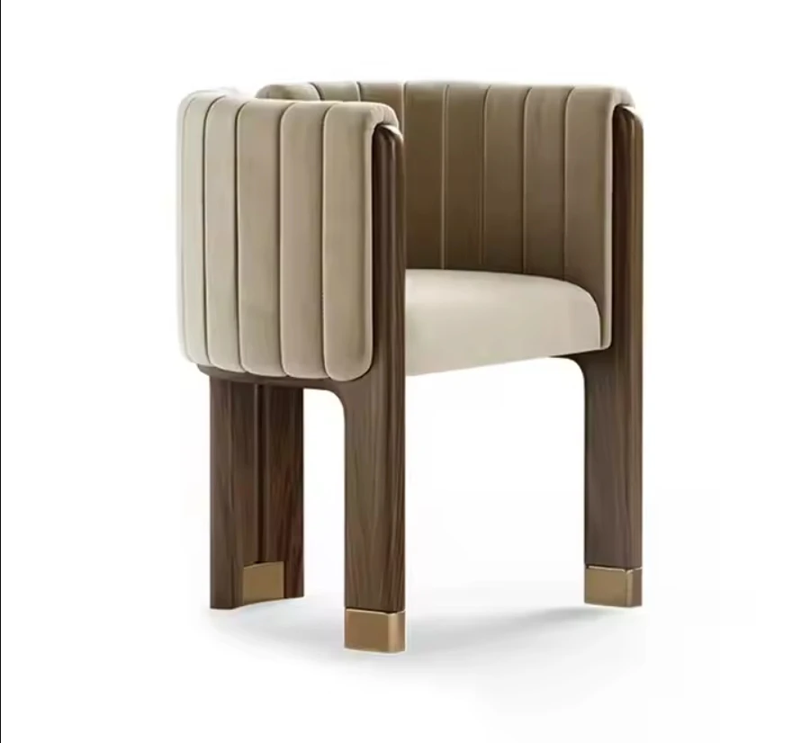Modern Solid Wood wabi sabi Chair Camel Velvet Upholstered Arm Chair Lounge japandi dining Chair For Home Hotel Furniture