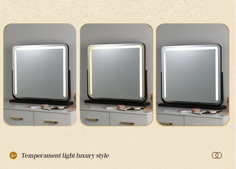 Dressing Room Bedroom Tabletop Touch Control 3 Color Lighted Up Large Vanity Makeup Mirror with Lights Dimming Led Strips