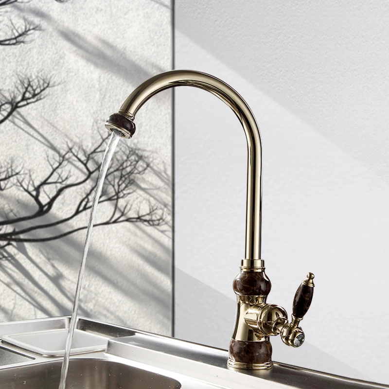 kitchen faucet Gold Brass Body kitchen Sink Faucet with Black Jade