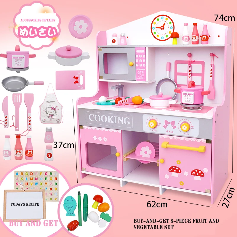Wholesales European-style kitchenette wooden food toy set kids pretend cooking play wooden kitchen educational toys