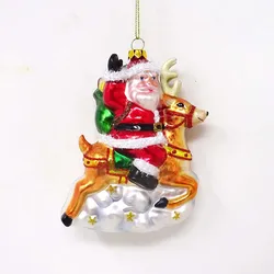 China factory blown glass ornaments christmas traditional grandpa backpack riding deer pendant
