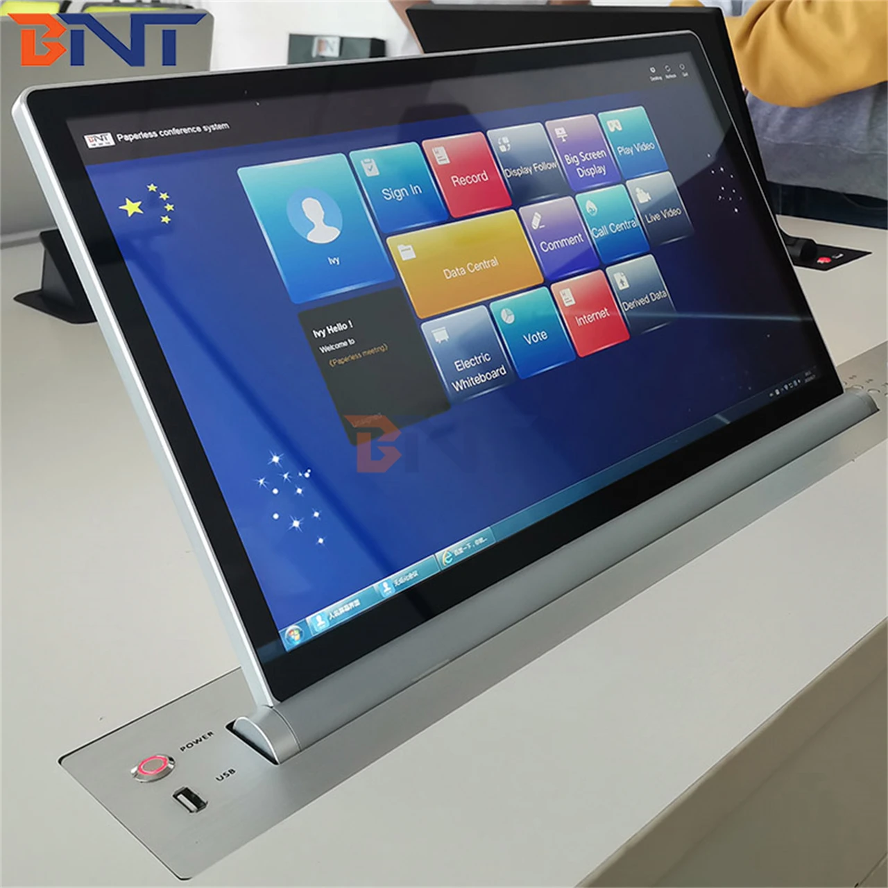 Ultra-thin Screen Paperless Conference System 15.6 inch desk motorized lcd monitor lift mechanism for conference system
