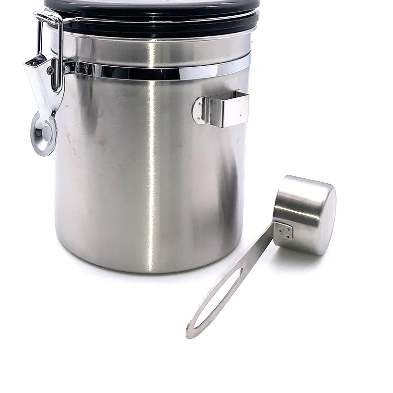Airtight Metal Stainless Steel Kitchen Container Tea Sugar Coffee Bean Storage Canister Set with Scoop CO2 Valve Lid