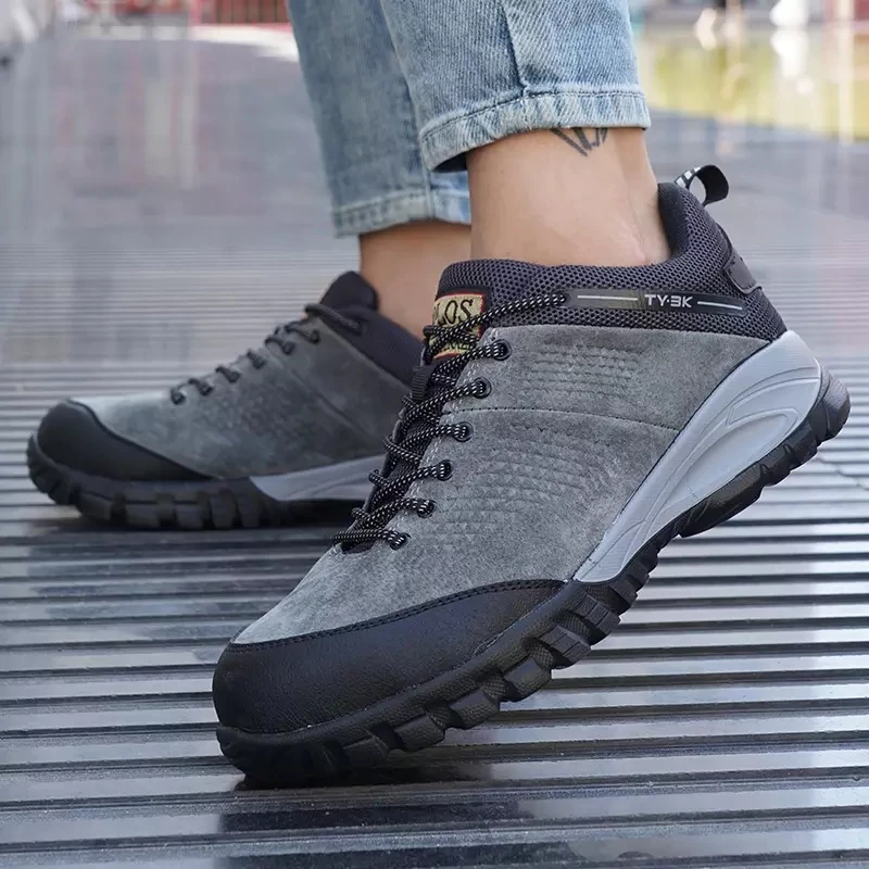 GOTAN Lightweight Steel Toe Industrial Safety Shoes Men Low-top Anti-slip Work Shoes Pig Leather