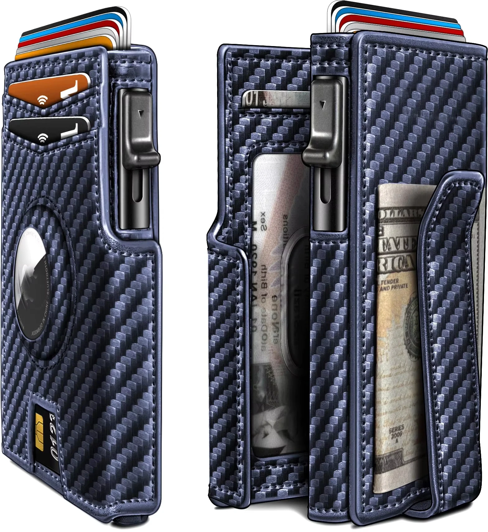 Custom Logo Pop Up Card Holder Wallet For Man RFID Blocking Slim Carbon Fiber Leather Metal Aluminum Wallet With Money Clip