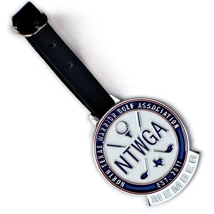 Factory Custom Metal Zinc Alloy Enamel Golf Bag Tag Golf Club Member Tag Round Luggage Tag Personal Name Laser Engraved