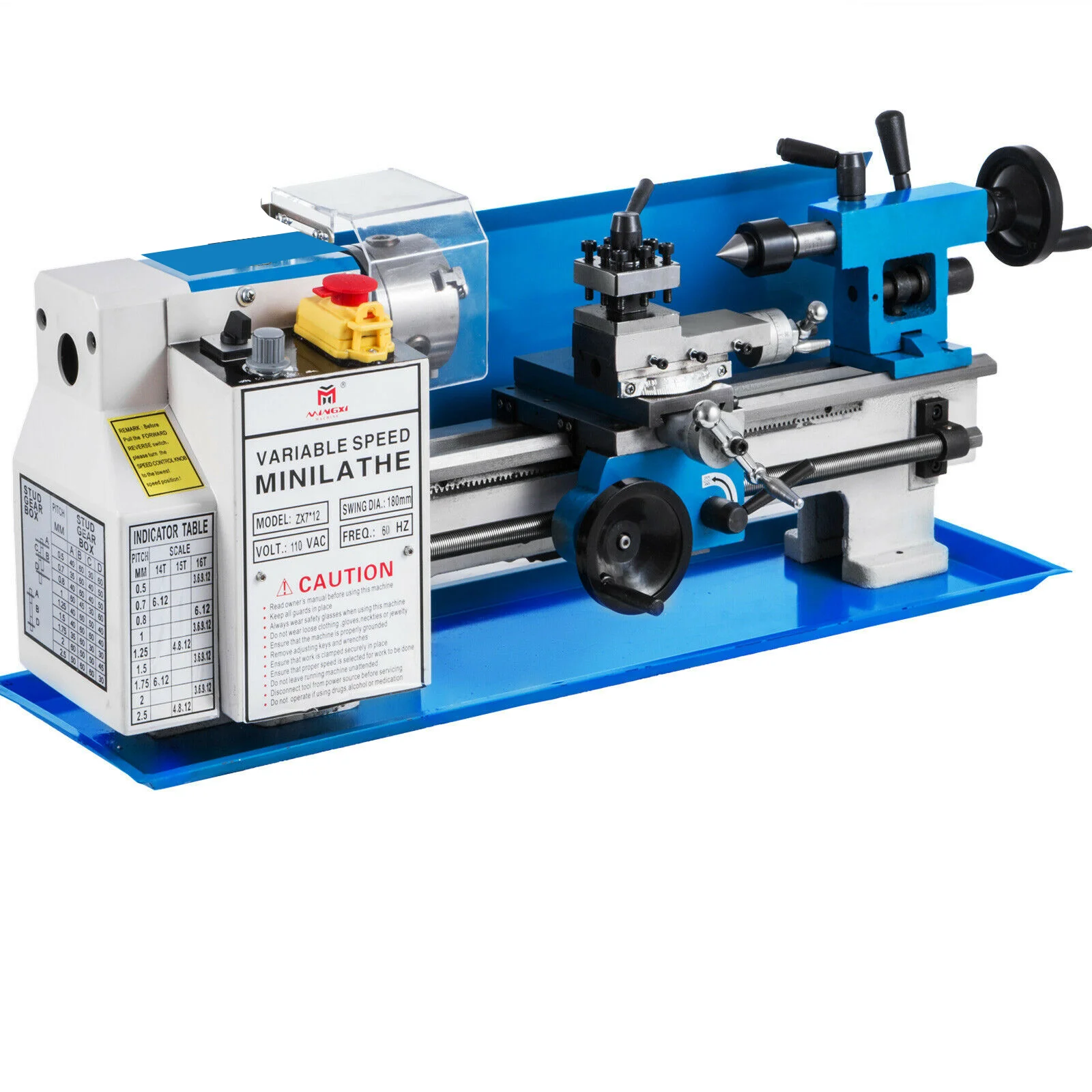 
110V 3-Jaw Chuck Mini Manual Mechanical Metal Lathe with Accessories 