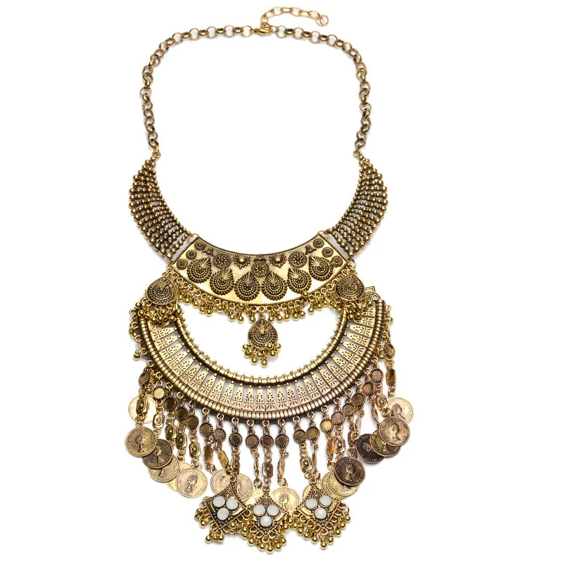 ZQA413 High quality Fashion Big Heavy Necklace Jewelry Alloy Vintage Chunky Necklaces Coin Necklace For Women