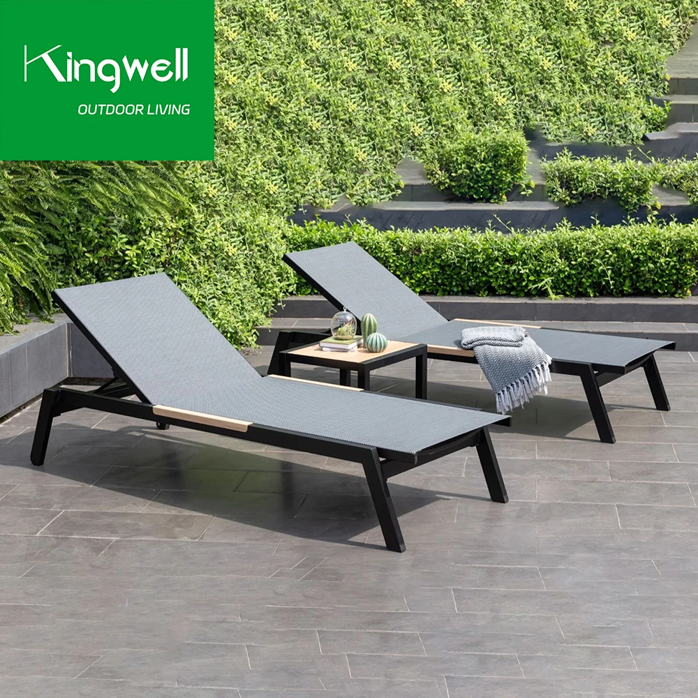 Outdoor furniture aluminum frame chaise lounge chair swimming pool waterproof stackable sun lounger for hotel