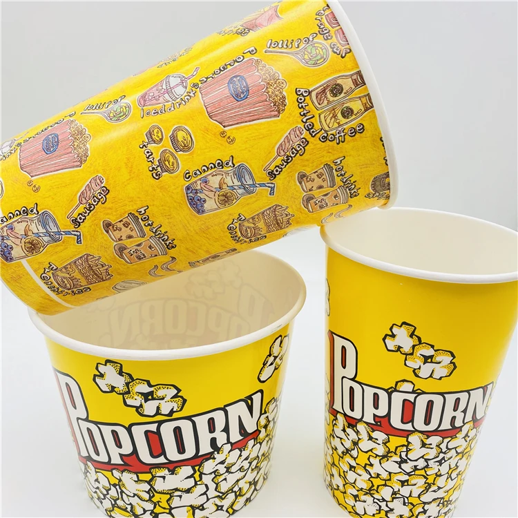 disposable custom printing paper popcorn bucket cups 32oz 40oz 50oz 100oz