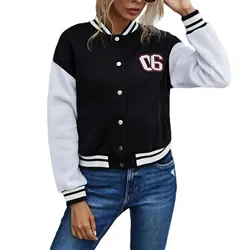 Wholesale Drop Shoulder High School Colorblock Long Sleeve Varsity Jackets Custom For Women
