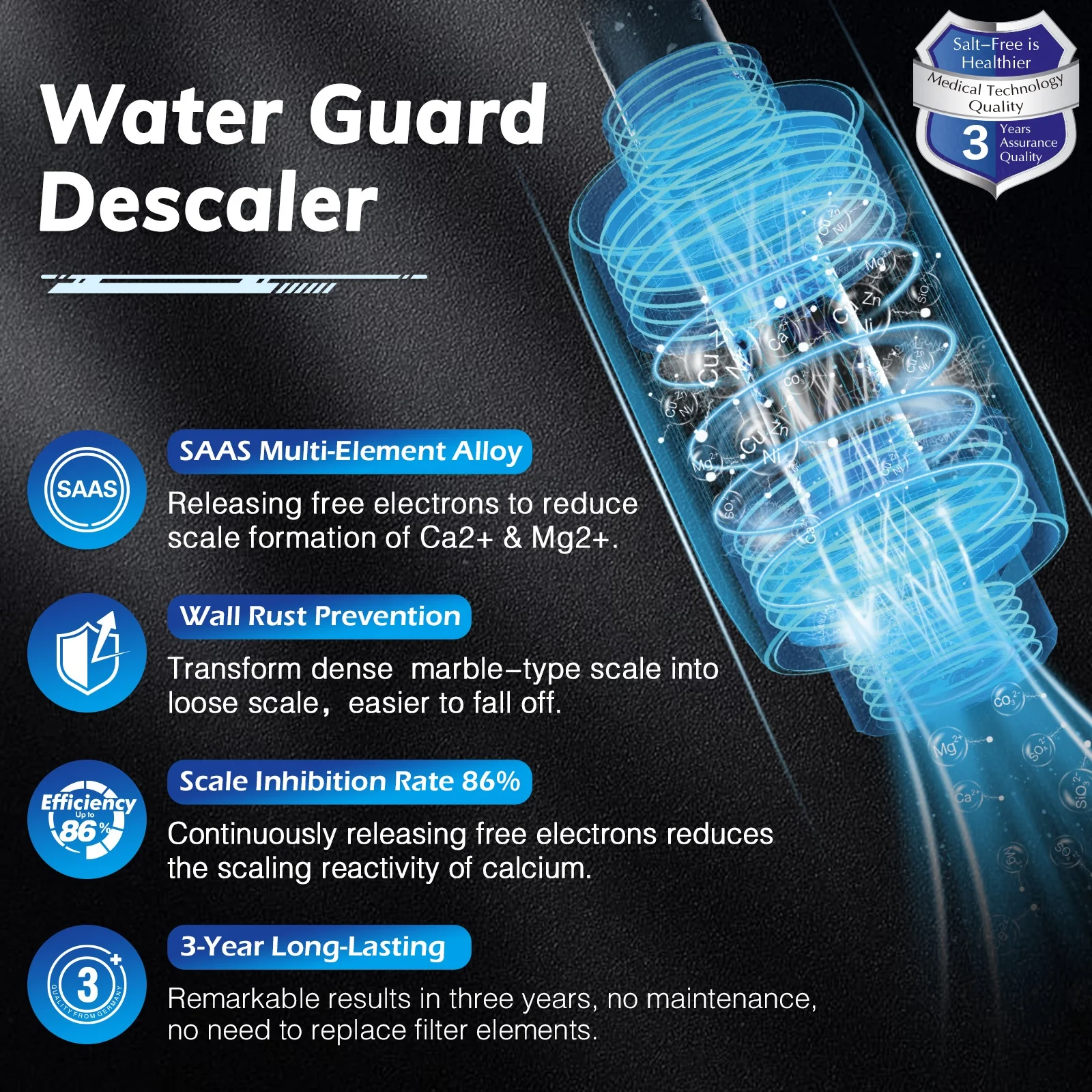 Patented SAAS Material End-Point Inline Scale Inhibitor Reducer for Water Heater