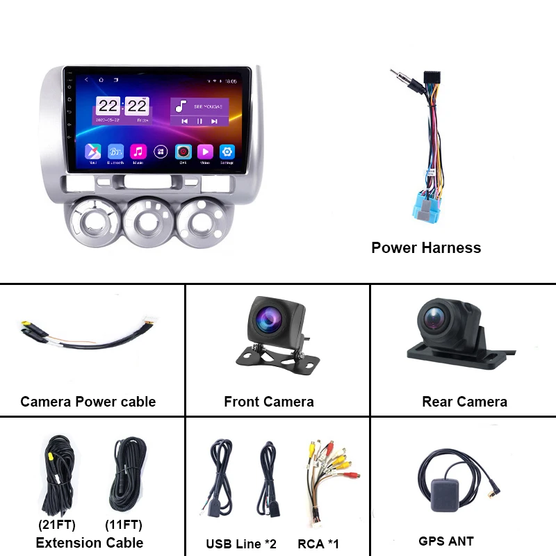 TONEW DVD Car Monitor Android DVR  Dual Camera Android 10.0 For Honda Jazz 2001 - 2008 Fit 2001 - 2009 Car Stereo  DVD Car