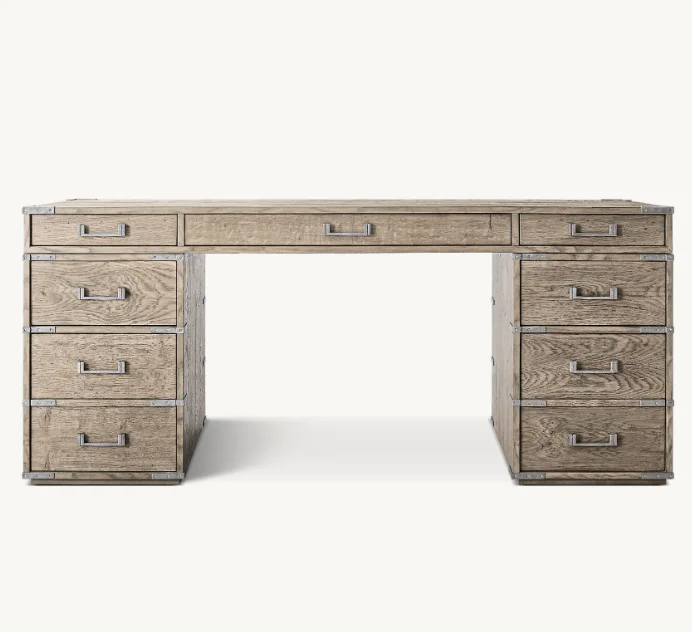 Luxury Vintage Design Solid Natural Oak Wooden Home Office Desk