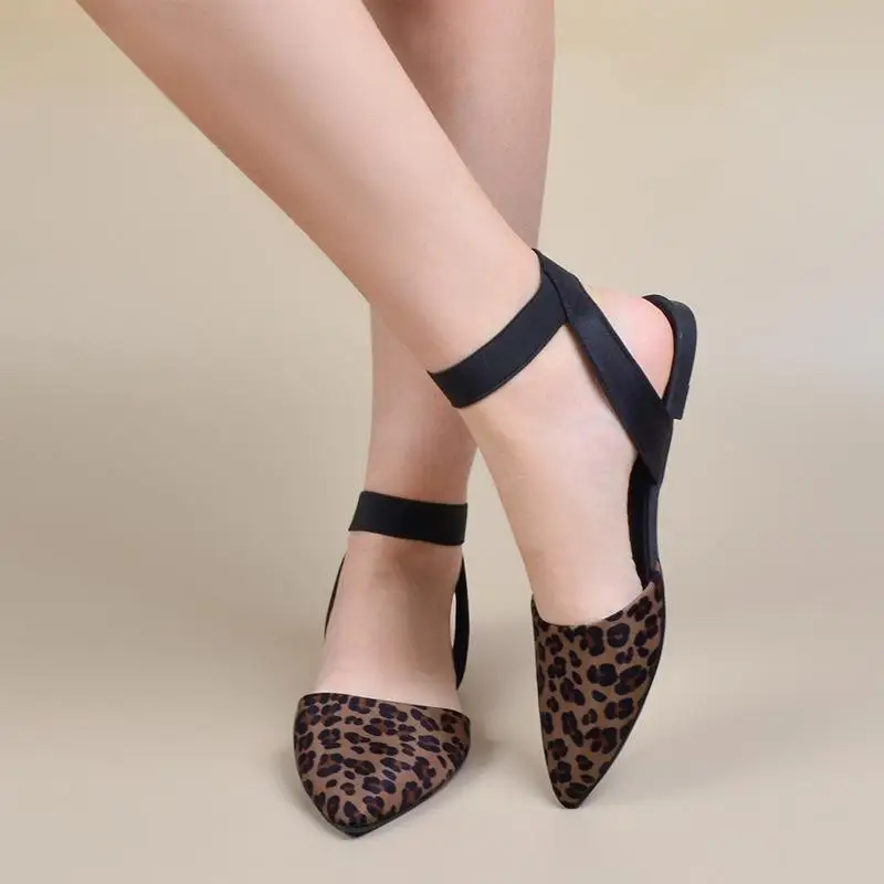 Leopard print flat sandals summer new Euro-American style mother shoes low heel single shoe women