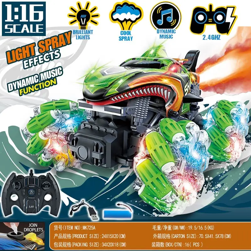 Boys Spray RC shark spray Car With Music Lights 360 Degree Stunt Rotation Kids Outdoor Toys RC Car