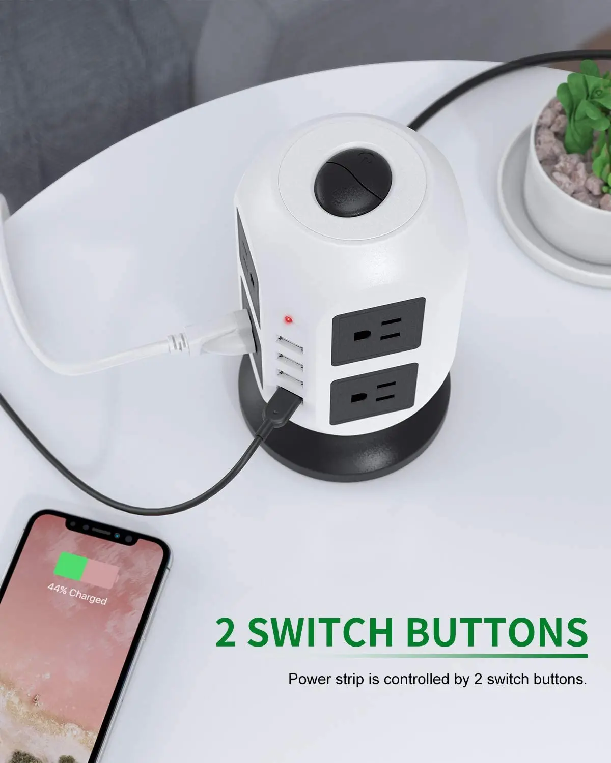 PSE Power Strip Tower With 8 AC Outlets 4 USB C Ports Surge Protector Universal Flexible