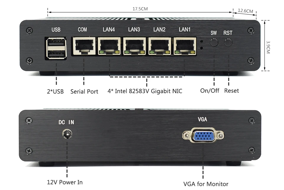 HYSTOU J1900 Industrial Mini PC Server DRR3 RAM Firewall Pfsense with 4