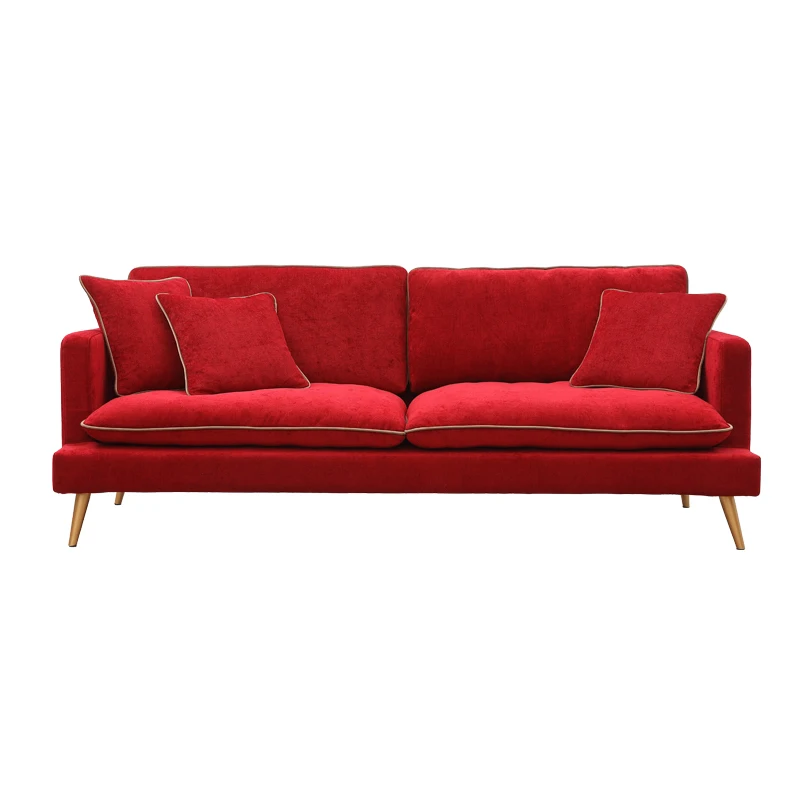 European Style Living Room Furniture 3 Seater Red Velvet Sofa Washable Fabric Sofa