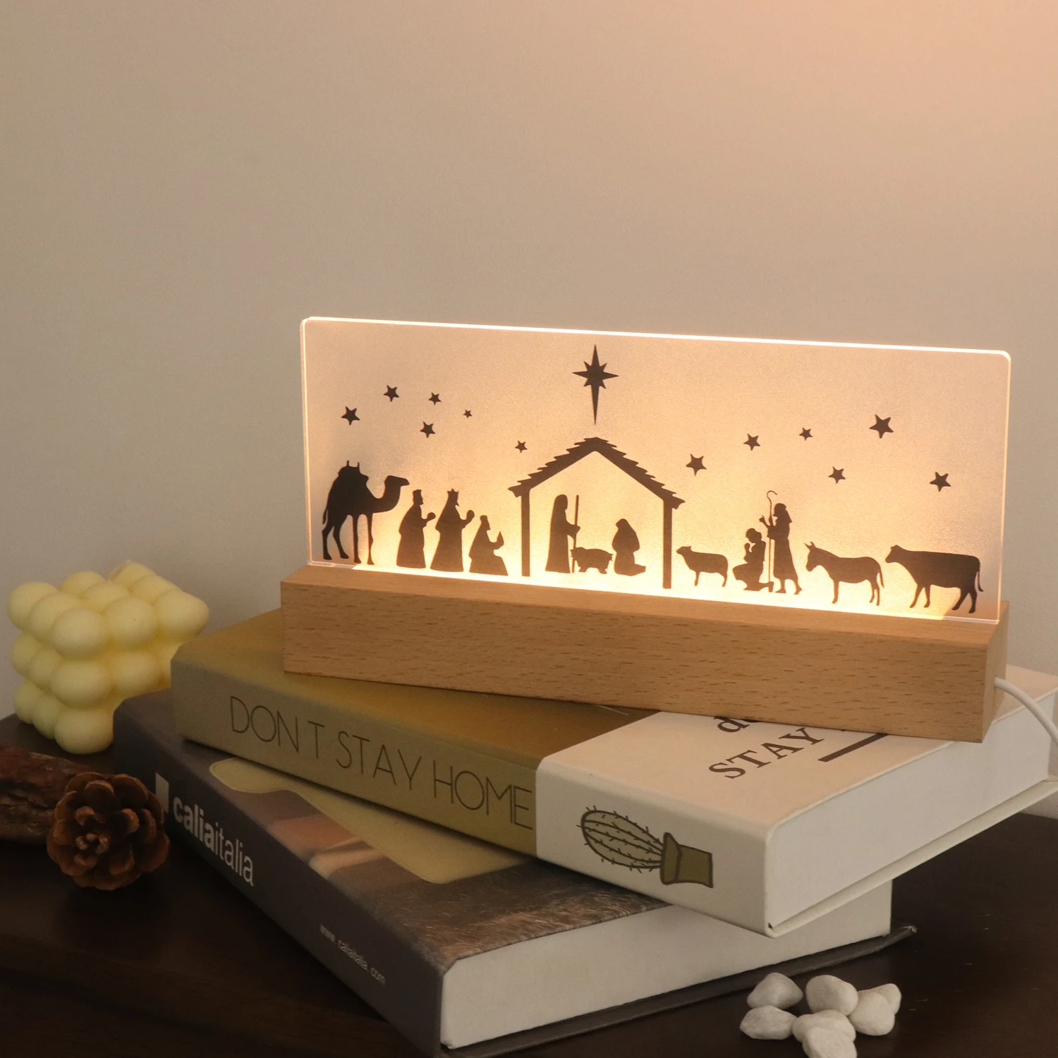 Christmas Acrylic Jesus Shape LED Night Light USB Plug Table Lamp For Home Decoration