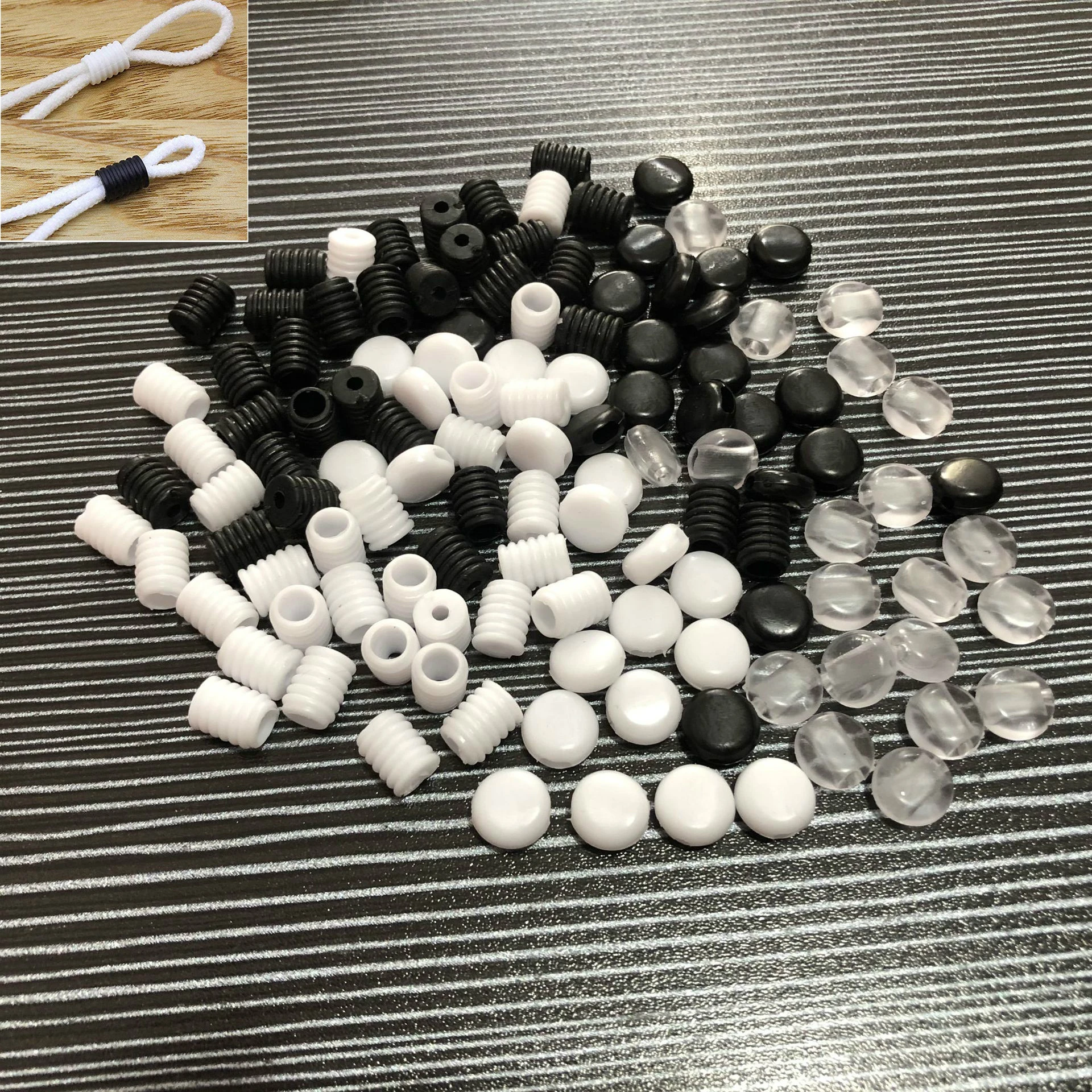 9Mm Diy Adjustable Face Masking Extension Plastic Toggle White Black Rubber Stopper Buckle