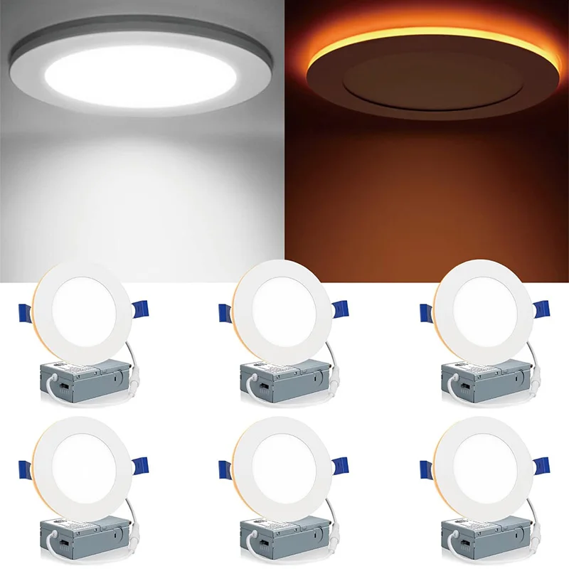 12 Pack 6 Inch LED Recessed with Night Light Canless Ultra Thin Wafer Downlight Dimmable Soffit Pot Ceiling Lighting bedroom