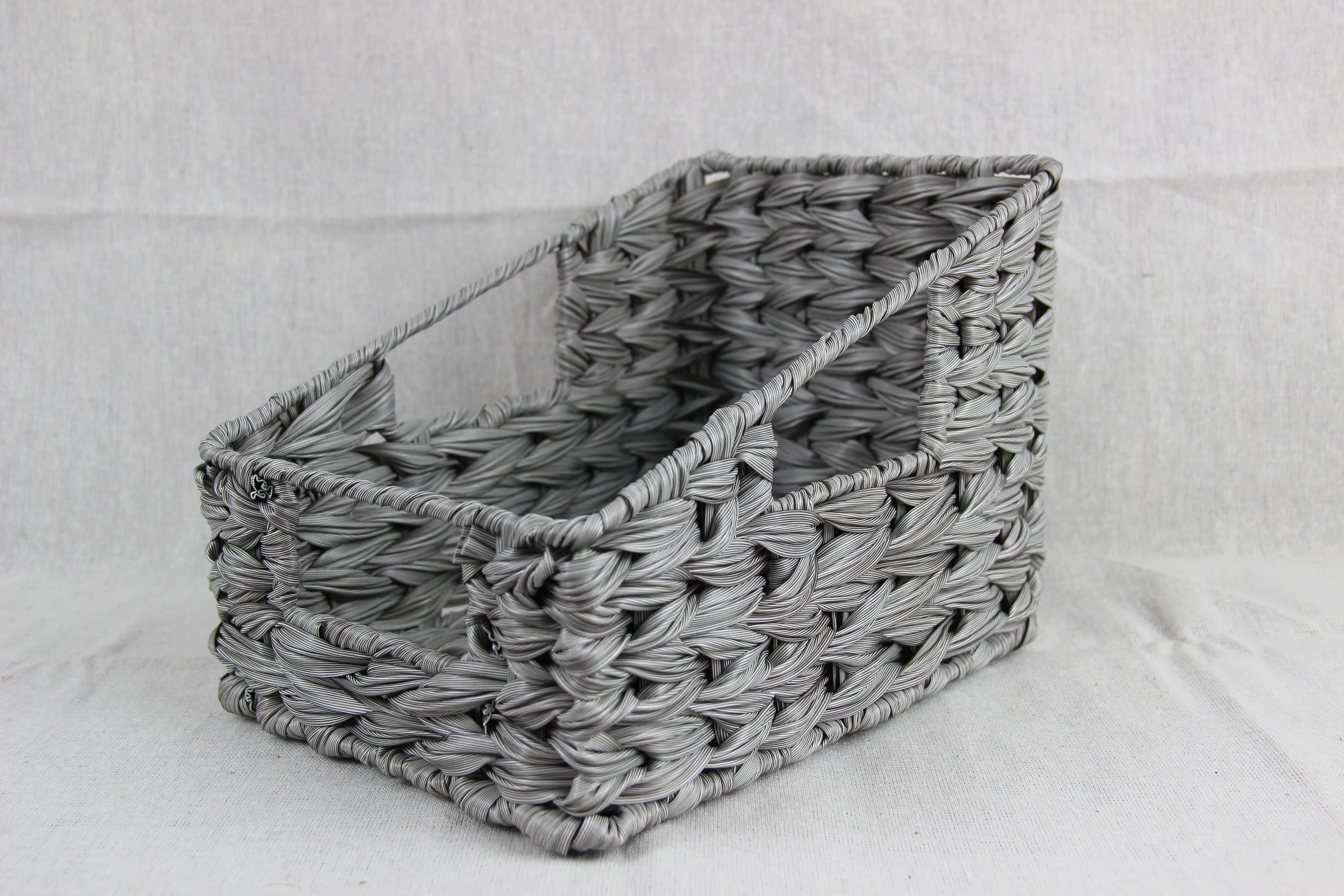 Professional Factory Grey Trapezoid Woven Plastic And Wire Basket For Home Storage