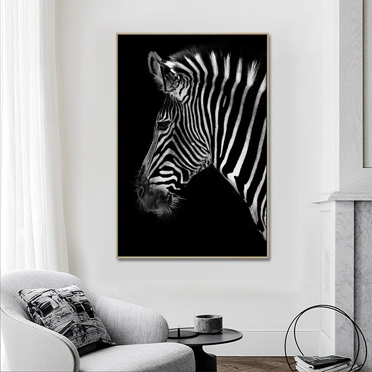 Canvas Printing the Black and White Animal Wall Art Tiger Horse Giraffe Zebra Posters Modern Abstract Oil Animals Painting