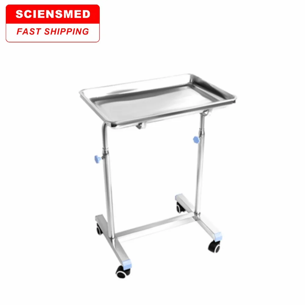 SCIENSMED Hospital Furniture Instrument Stainless Steel Surgical Mayo Table Trolley