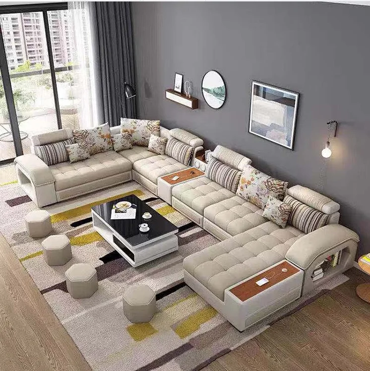 L shaped modern simple furniture set luxury combination sofa bed 6 6 Piece sofa set