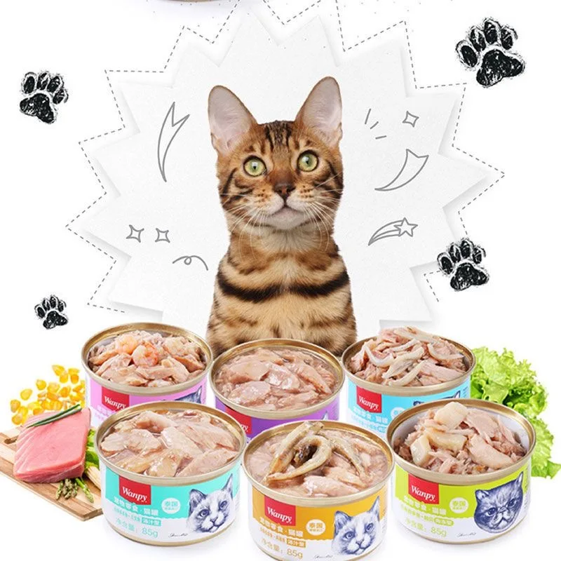Wanpy Pet Snack Cat can with 6 flavors (Soup type/Meat jelly type) 85g/can