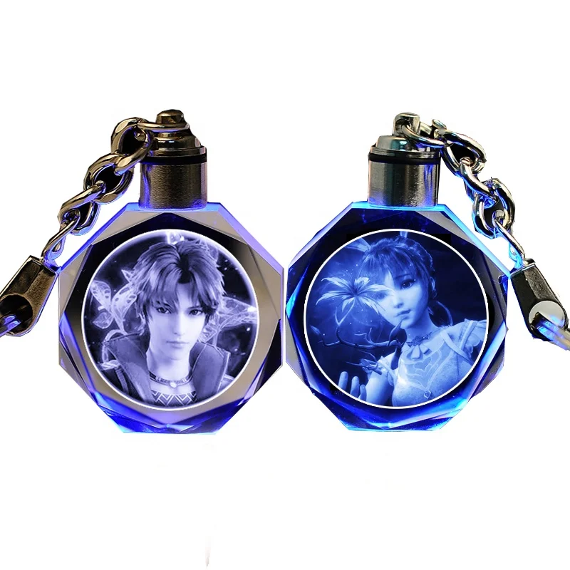 Оптовая продажа, стеклянный Хрустальный брелок, лазерная гравировка, Сувенирный светодиодный фонарик, брелок для ключей