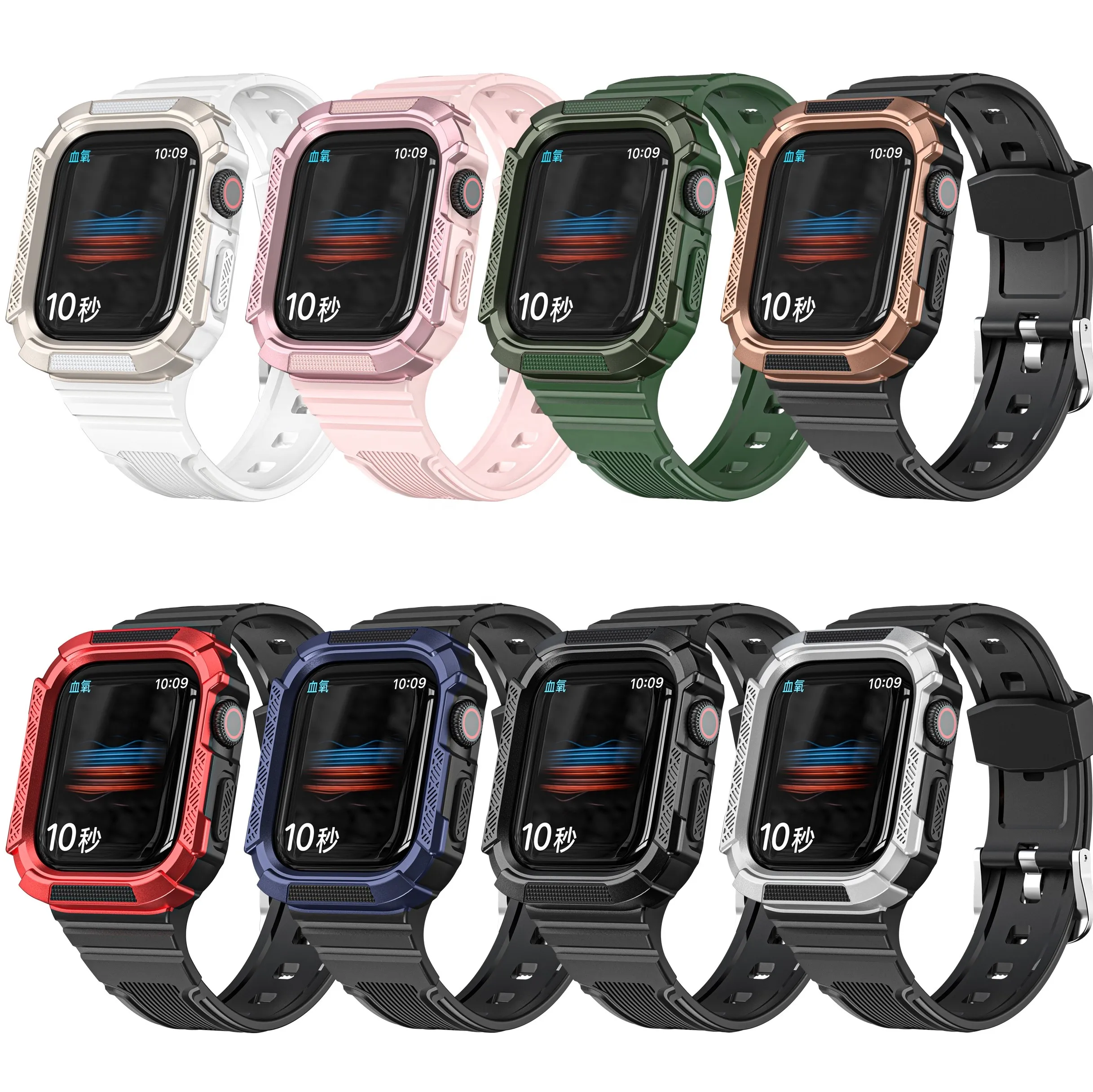 Watch Accessories For Apple Watch 2022 Bands Series 7 6 5 4 For 40Mm 41Mm 44Mm 45Mm  Strap+Case New Soft Silicone Protector Cover Strap