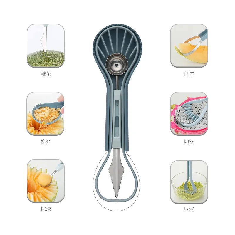 3 In 1 Multi-Functional Fruit Platter Tool  Carving Tool Fruit Round Scoop Watermelon Cutter Scoop Fruit Carving Knife