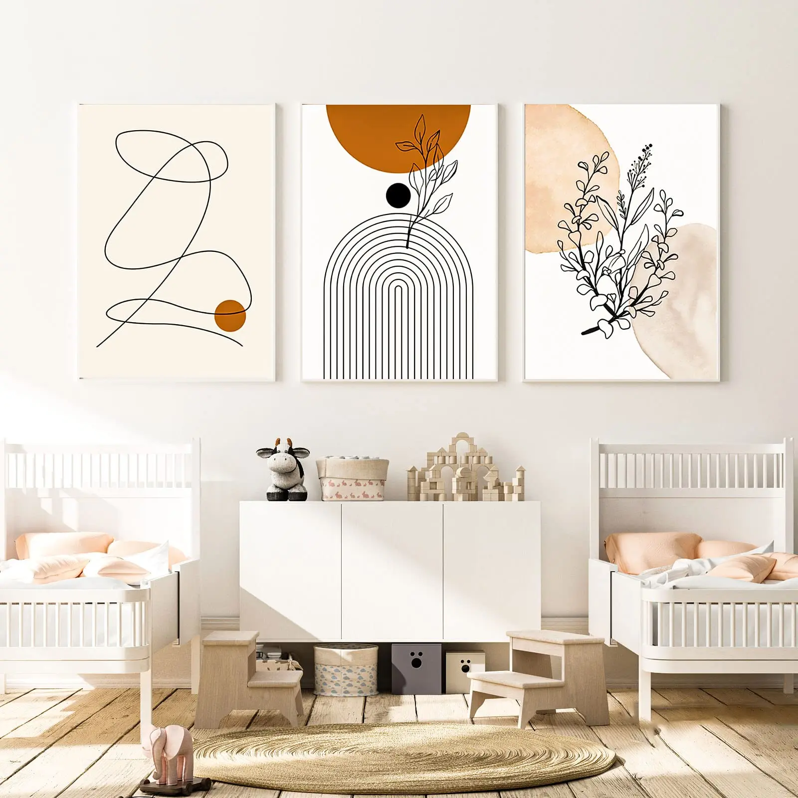 Nordic Minimalist Wall Art Picture Boho Abstract Geometric Art Print Canvas Line Leaf Canvas Art Posters