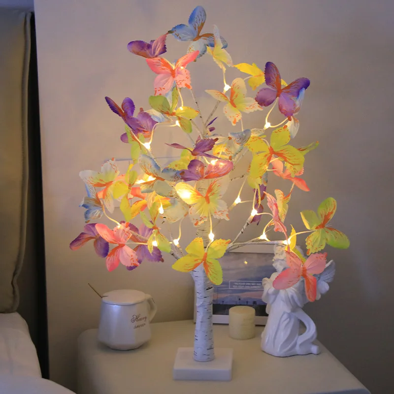 2024 New Design LED Birch Tree Light Christmas Gift Decorations Ornament Colorful Butterfly Led White Birch Tree Light
