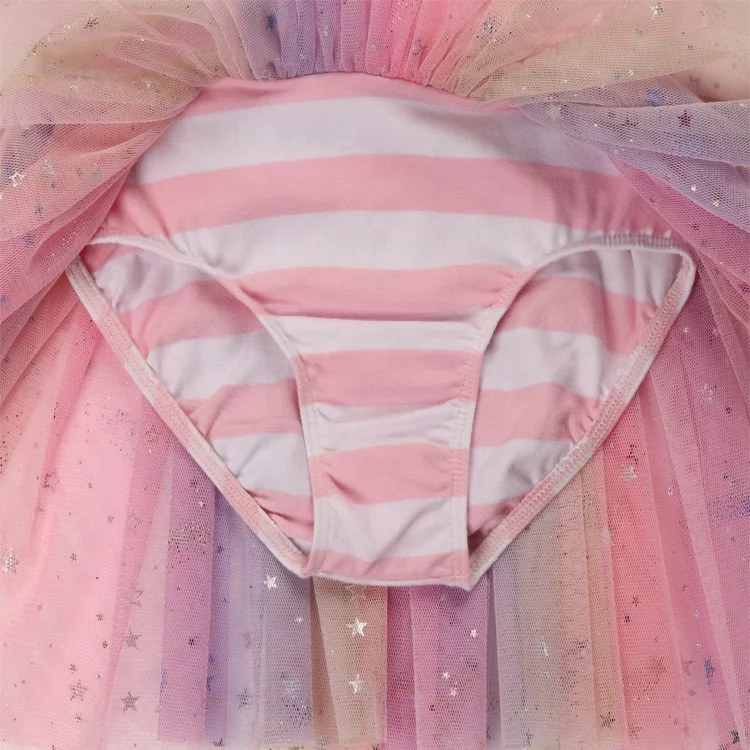 Popular Unicorn Dance Leotards Chiffon Skirt Sleeveless Ballet Leotards for Girls Dance Camisole Dress with Rainbow Color Summer