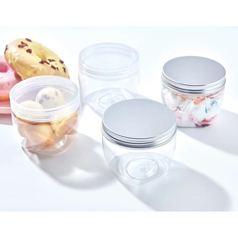 wholesale empty clear 200ml 250ml plastics jar with lid custom cookie candy nut cake storage 4oz 8oz 16oz plastic jar with lids