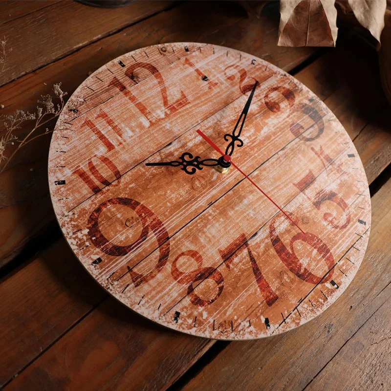 30cm Silent Battery Operated Farmhouse wall cloks Wooden Round Vintage Home Decor mdf Wall Clock