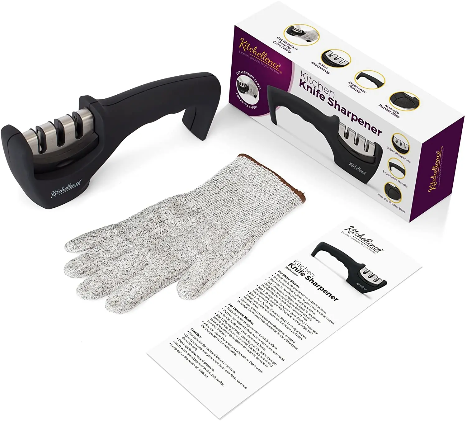 Knife Sharpener - Professional Kitchen Knife Sharpener, 4 in 1 blade Sharpener Kitchen Knife with Non-Slip Ba