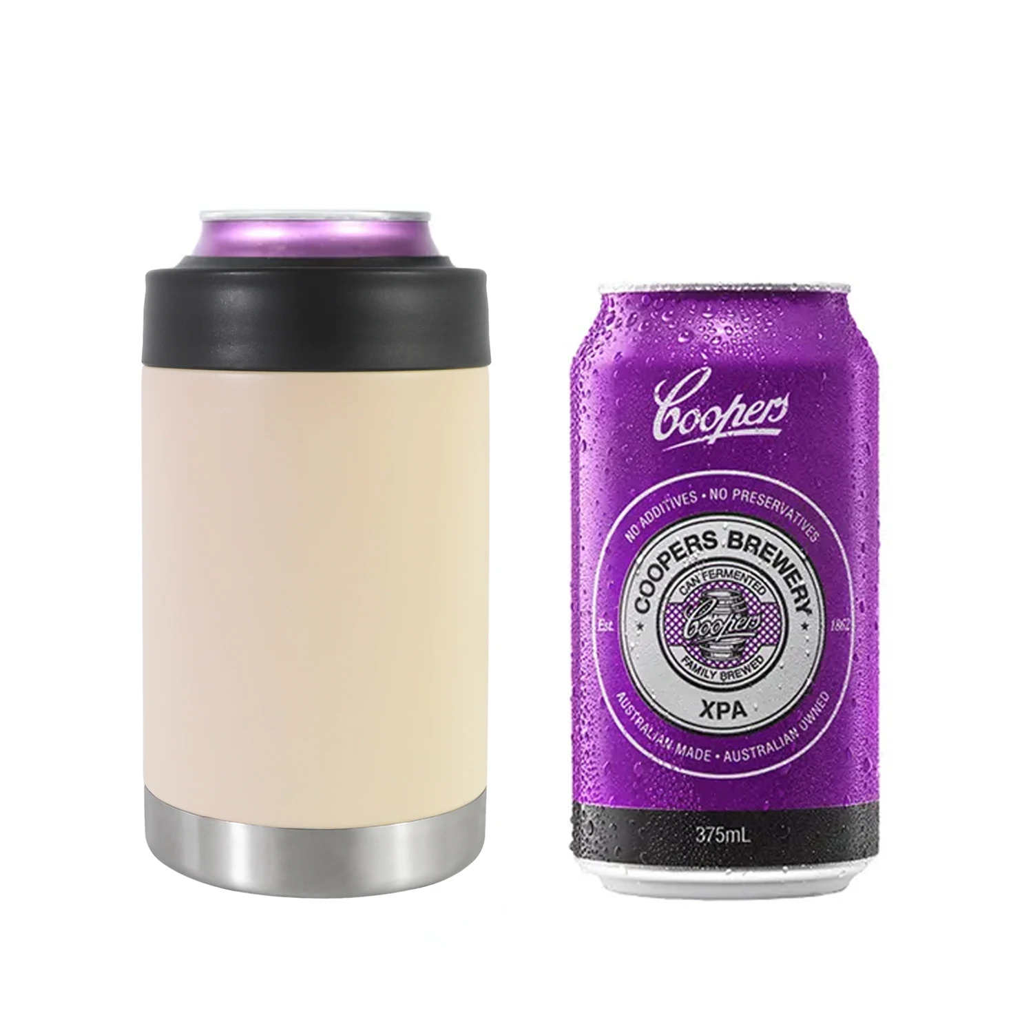 375ml Beer Cooler 14oz Can Cooler Vacuum Insulated Double Walled Stainless Steel Beer Insulator With Metal Drinking Lid