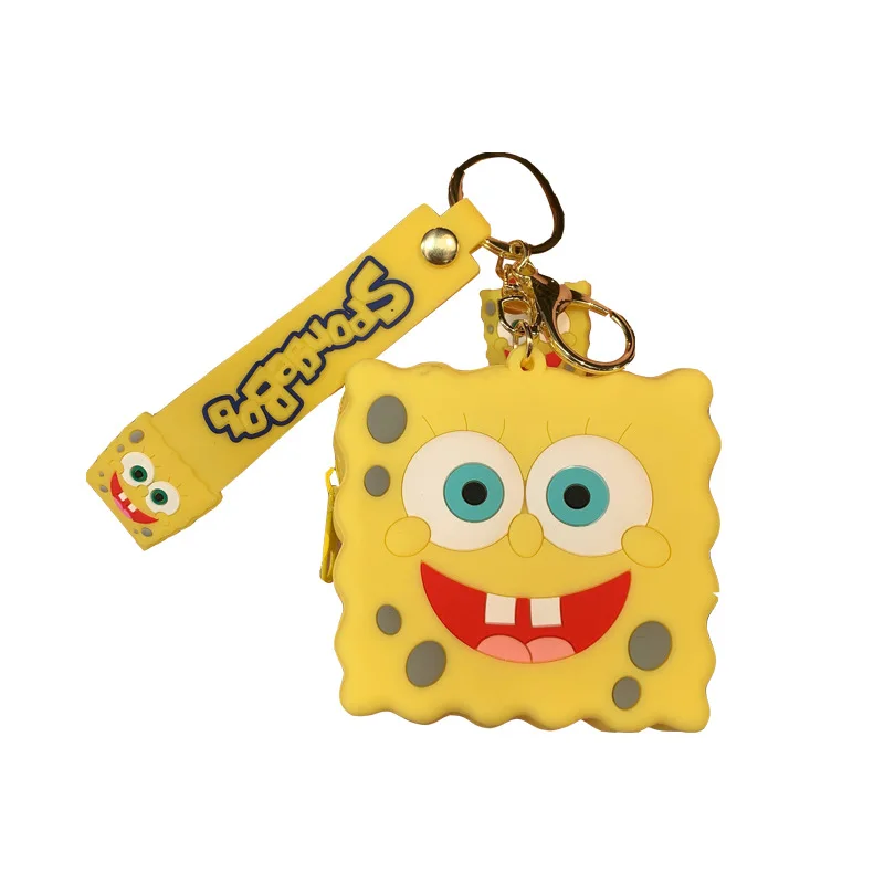 2022 newest product rubber 3D Llovers of cute Spongebobs keychain with zipper for Coin Holder change Storage