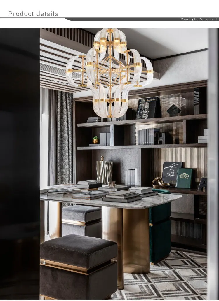 MARSDEN modern decorative solid brass brushed murano glass shade led pendent light big villa lights luxury expensive chandelier