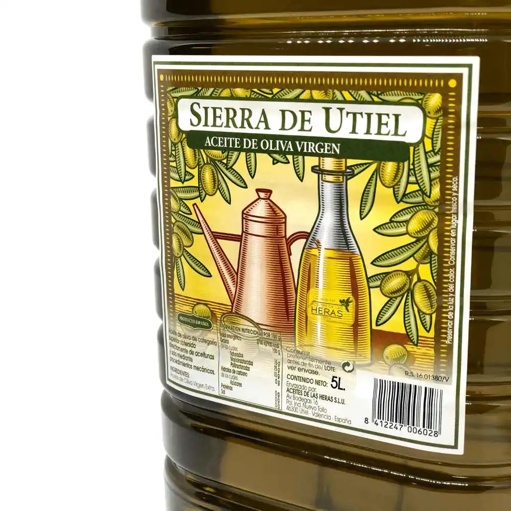 Virgin Olive Oil 5 liter PET bottle, Sierra de Utiel first cold pressed Spanish Olive Oil