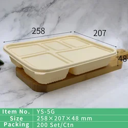 5 Compartment Takeaway Bento Lunch Box Corn Starch Disposable Compostable Food Packaging Container Snack Boxes With Lid