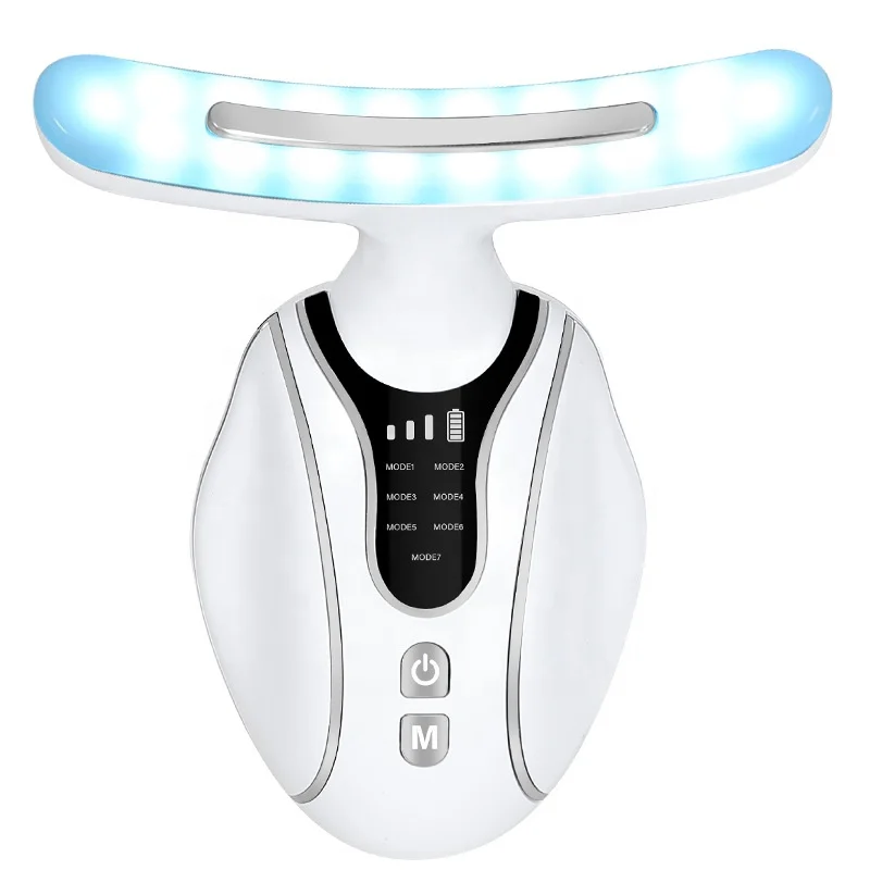 Led Light Therapy Electric Face Rejuvenation & Neck Lifting Facial Massager Instrument Liman EMS 7 In1 Gift Box White Black