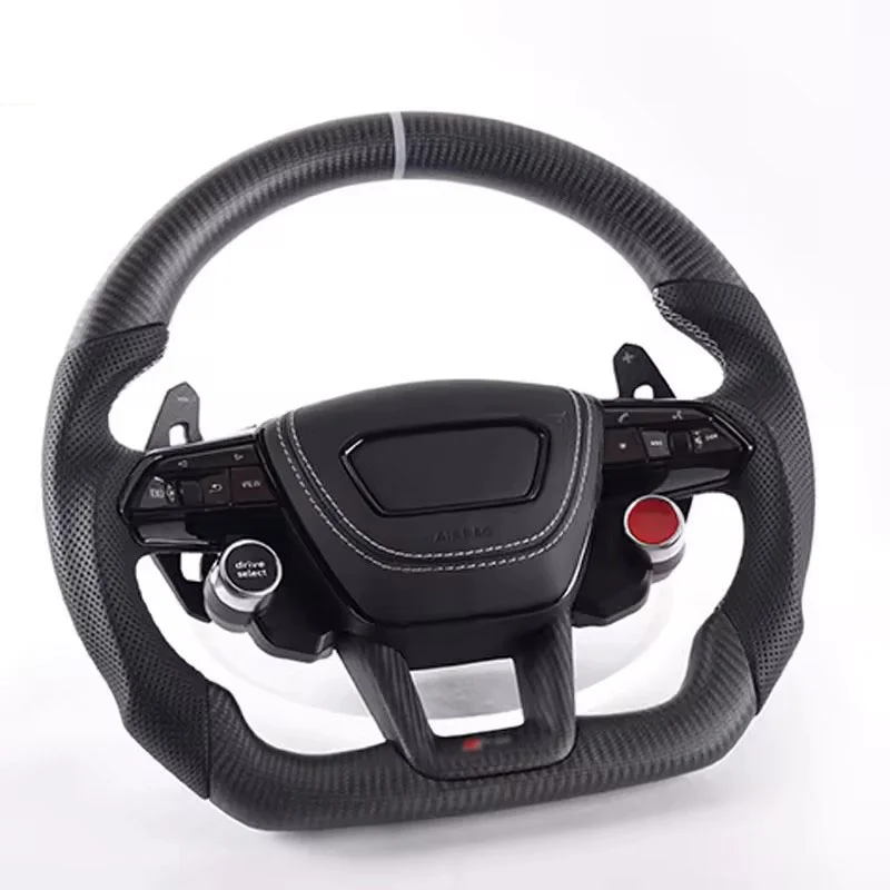 Новейший дизайн на заказ, рулевое колесо из углеродного волокна с красной кнопкой для Audi